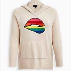 Torrid Oatmeal Rainbow Lips Hoodie Size 2